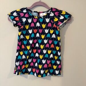 Hanna Andersson Kids Girls Size‎ 120 Navy Tulip Print Flutter Sleeve Dress